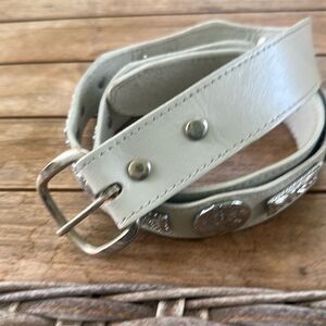White Leather Silver Medallion Western Belt 40
